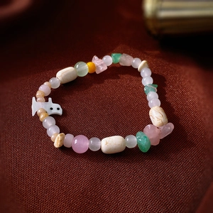 Colorful elephant ceramic bead bracelet with macaron natural stones and bird charm