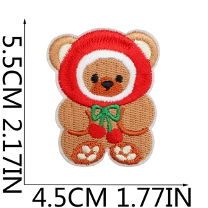 Detailed view of cartoon bear embroidery patch showing precise size 5.5x4.5cm dimensions