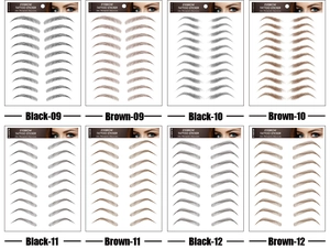 Waterproof 6D eyebrow tattoo stickers in black and brown shades with various brow shapes