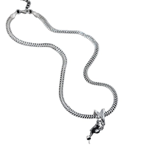 Silver Cuban chain butterfly necklace with sparkling zircon and Y-shaped tassel detail