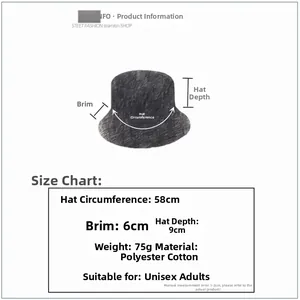 Size guide for tie-dye bucket hat showing 58cm head circumference and 9cm depth details
