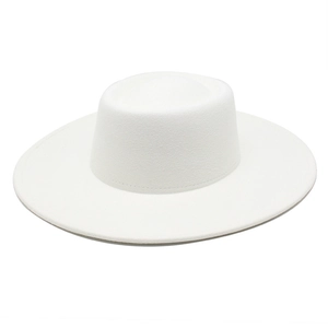 Classic white wool felt boater hat with a flat top and wide brim for sun protection