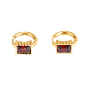 Vintage stainless steel star earrings with emerald cut red zircon in golden finish