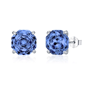 Orecchini a lobo in argento S925 con pietra blu ottagonale taglio rosa sfaccettato