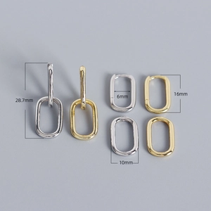 Minimalist S925 sterling silver oval geometric link hoop earrings in gold and silver finish