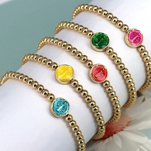 Simple Copper Gold Plated Beaded Bracelet For Women Colorful Enamel Saint Benedict Medal Religious Charm Jewelry Gift