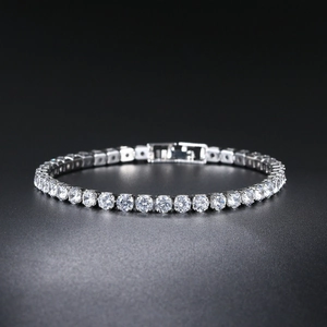 Classic silver tennis bracelet with round cut moissanite in a four-claw setting