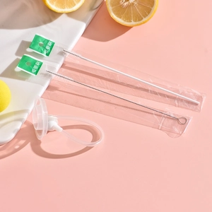 Stainless steel straw cleaning brush set with nylon bristles and silicone adapter
