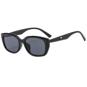 Lunettes de soleil rétro à petite monture noire brillante et verres gris anti-UV