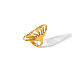 Detailed view of adjustable 18K gold-plated stainless steel hollow multi-line open ring