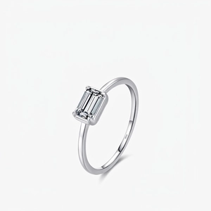 Bague Élégante En Argent Sterling 925 Minimaliste Taille Émeraude Zircon Solitaire Bijoux De Fiançailles Mode Femme