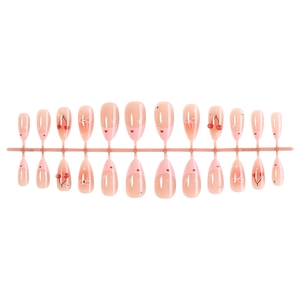 Pink gradient press-on nails set with 3D cherry, heart patterns, and white bows