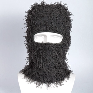 Knitted Distressed Balaclava Furry Fringe Ski Mask Winter Warm Full Face Cover Halloween Party Costume Hat