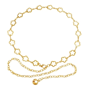 Elegant gold metal waist chain with hollow flower link design for women dresses