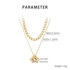 Detailed parameter guide for a double-layer crown necklace with rhinestone pendant sizes