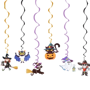 Halloween Hanging Swirl Decorations Cartoon Witch Ghost Skeleton Bat Cat Pumpkin Spiral Ceiling Decor Party Supplies