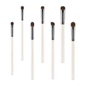Professional 7-piece horse hair eyeshadow brush set with sleek white handles and silver ferrules