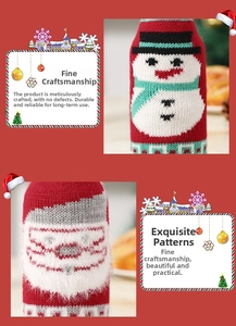 Detail of Christmas knitted wine bottle covers with Santa and snowman patterns