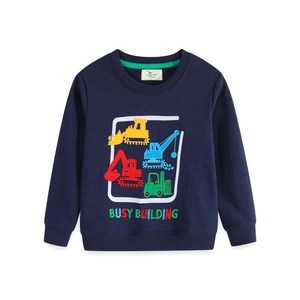 Dunkelblaues Langarm-Sweatshirt für Kinder mit bunter Baustellenfahrzeug-Stickerei