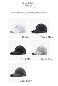 Dettaglio di cappellini da baseball traspiranti e ad asciugatura rapida in cinque colori