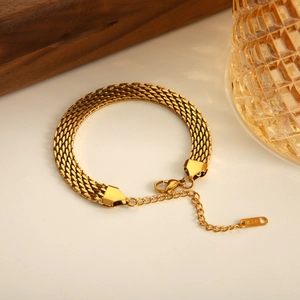 18K gold plated wide mesh watch strap chain bracelet with adjustable lobster clasp