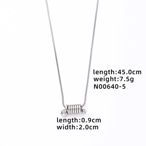 Macro detail of silver tone titanium snake chain necklace with size and weight specs