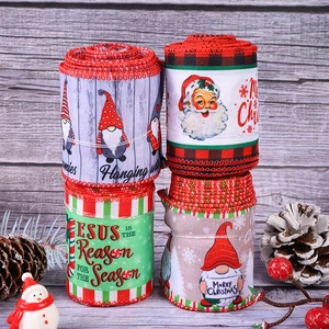 Ruban De Noël Faux Lin Imprimé Père Noël Gnome Canne En Sucre Pour Décoration De Sapin Emballage Cadeau Bricolage