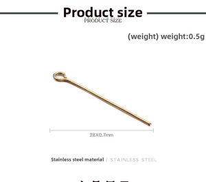 Detail of 28mm stainless steel gold eye pin for DIY jewelry making components
