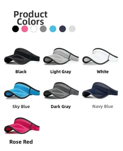 Detailed color options of breathable mesh sun visors in black grey white blue and rose
