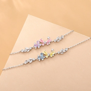 Elegant S925 sterling silver butterfly bracelets with pink and blue zircon stones