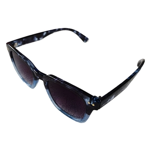 Blue marble square sunglasses with purple gradient lenses and gold star rivets