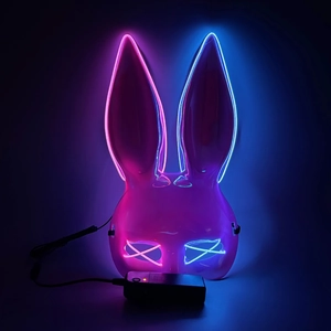 Glow-in-the-dark LED bunny mask with pink and ice blue EL wires for Halloween party cosplay