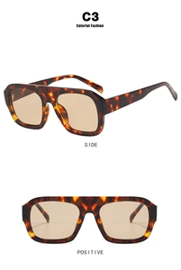 Detailed views of retro tortoiseshell square sunglasses in C3 brown color variant