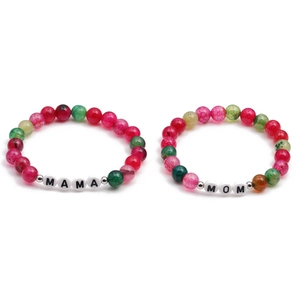 Colorful fire agate beaded bracelets with white MAMA and MOM letter beads for Mother's Day