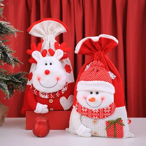 Sacchetti regalo di Natale in maglia con renna e pupazzo di neve 3D e coulisse interna