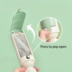 Double-sided pet hair remover roller with large storage and one-click pop-up lid