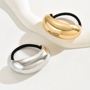 Minimalist U-shaped metal hair ties in gold and silver finish with black elastic bands