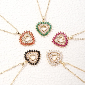 Heart Pendant Necklace Copper Gold Plated With Colorful Zircon Hollow Peach Heart Micro Pave Jewelry For Women Elegant Fashion
