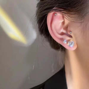 Elegant 925 sterling silver earrings with double round cubic zirconia stones for women