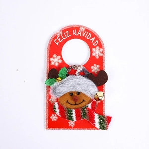 Cartoon reindeer Christmas door hanger with Feliz Navidad text on red felt base