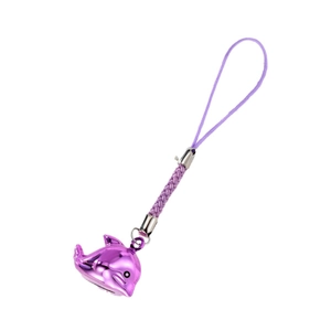 Cute purple metallic dolphin charm with a woven purple rope loop for phones