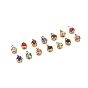 Pendentifs pierre de naissance en acier doré avec cristaux de zircon colorés 6mm