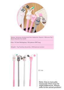 Detailed view of 18.5cm cute animal gel pens with soft silicone tops and needle tips