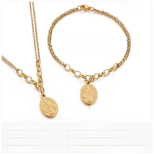 Detailed size specifications for gold stainless steel Queen coin pendant jewelry set