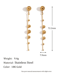 18K gold plated stainless steel long bead tassel drop earrings with size specifications