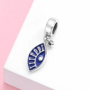 S925 sterling silver blue evil eye charm pendant with cubic zirconia for DIY jewelry