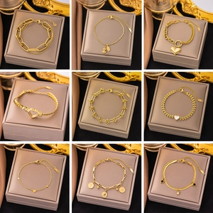 Titanium Steel 18K Gold Plated Bracelet For Women Fashion Luxury Stainless Steel Heart Butterfly Shell Rhinestone Charm Bracelet Jewelry Gift