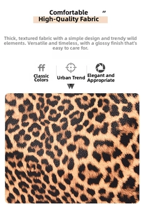 Detailed close-up of textured leopard print fabric with a glossy finish and thick quality