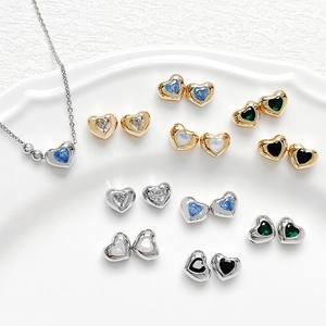 18k gold plated heart necklace and colorful zircon heart stud earrings set