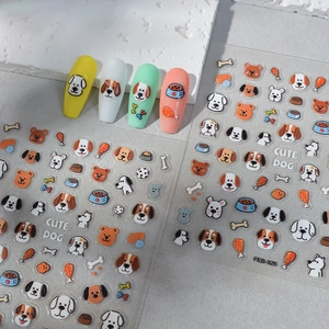5D embossed cute dog nail art stickers set with various cartoon canine patterns